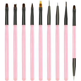 9 Pinceau Nail Art Ongles Gel Professionnel Avec Pinceau Ombre, 10 Têtes Pinceaux Construction Uv Bout Rond Liner Fin Fleur Plat French Set Pour Vernis Semi Permanent Degrader Acrylique 