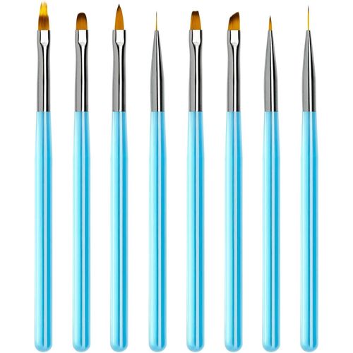 8 Pinceau Nail Art Ongles Gel Professionnel Avec Pinceau Ombre, Pinceaux Construction Uv Bout Rond Liner Fin Fleur Plat French Set Pour Vernis Semi Permanent Peinture Degrader Acrylique 