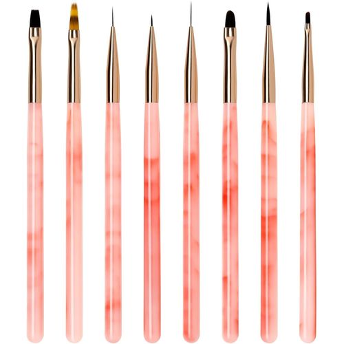 8 Pinceau Nail Art Ongles Gel Professionnel Avec Pinceau Ombre, Pinceaux Construction Uv Bout Rond Liner Fin Fleur Plat Set Pour Vernis Semi Permanent Peinture Degrader Acrylique 