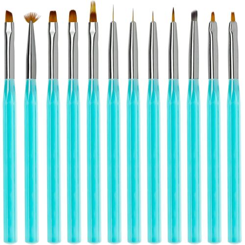 12 Pinceau Nail Art Ongles Gel Professionnel Avec Pinceau Degrader Ombre, Pinceaux Construction Uv Bout Rond Liner Fin Fleur Eventail French Set Pour Vernis Semi Permanent Peinture Acrylique 