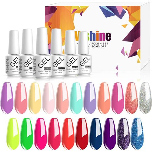Vernis Gel Semi Permanent - Lot 24 Vernis À Ongles Gel Uv Led Soak Off 21 Couleurs D'été Macaron Néon Pailleté Top Coat Base Coat & Matte Top Coat Nail Art Cadeau Coffret 8ml 