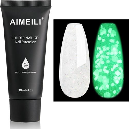 Extention Gel Pour Ongles Fluo, Paillettes Glow In Dark Builder Construction Gel 30ml Faux Ongles Quick Building Uv Led Vernis Semi Permanent - Peal Blanc 019 