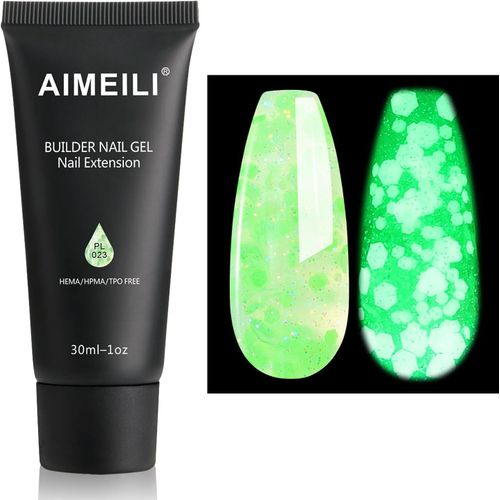Extention Gel Pour Ongles Fluo, Paillettes Glow In Dark Builder Construction Gel 30ml Faux Ongles Quick Building Uv Led Vernis Semi Permanent Vert 023 