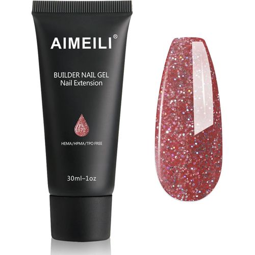 Extention Gel Pour Ongles Pailleté Flash, Builder Construction Gel 30ml Faux Ongles Quick Building Uv Led Vernis Semi Permanent - Rouge 072 