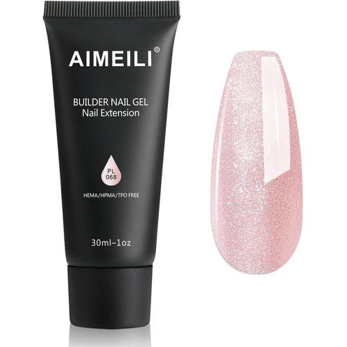 Extention Gel Pour Ongles Pailleté Flash, Naturel Nude Rose Builder Construction Gel 30ml Faux Ongles Quick Building Uv Led Vernis Semi Permanent - 068 