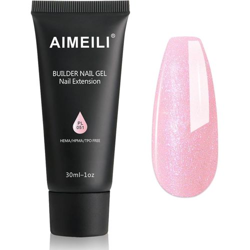 Extention Gel Pour Ongles Pailleté Shimmer, Builder Construction Gel 30ml Faux Ongles Quick Building Uv Led Vernis Semi Permanent - Pastel Rose 051 