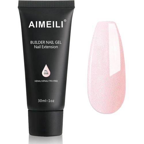 Extention Gel Pour Ongles Naturel Nu Pailleté Shimmer, Builder Construction Gel 30ml Faux Ongles Quick Building Uv Led Vernis Semi Permanent - 056 