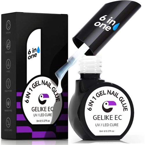 Colle Faux Ongles Gel Blanc 6 En 1 - Colle Capsule Americaine Ongle, Gummy Base Builder Uv, Vernis Semi Permanent Nail Art 