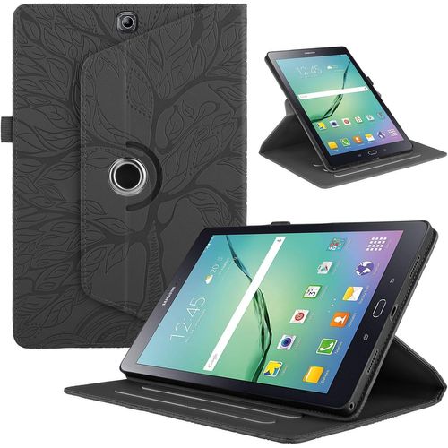 Coque Pour Tablette Samsung Galaxy Tab S2 9.7"" 2015 Sm-T810/T815 Étui Housse Pu Cuir 360°Rotatif Support Protection Coque Pour Samsung Galaxy Tab S2 Cover, Noir Arbre.[F1870]