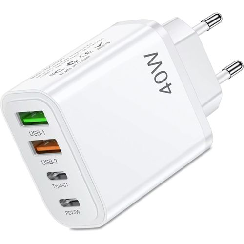 Chargeur USB C - Chargeur USB 4 ports - Prise Multiple USB C 40W - Adaptateur USB C compatible avec Samsung, iPad, iPhone, Huawei, Google, Charge Rapide, Chargeur Iphone ..[F2245]