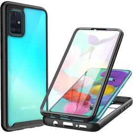 Coque Samsung A71 4g, Antichoc Housse Avec Protection D'écran, 360° Protégé Téléphone Etui Double Face Case Robuste Transparent Portable Intégrale Coque Pour Samsung Galaxy A71 4g - Noir.[S3657]