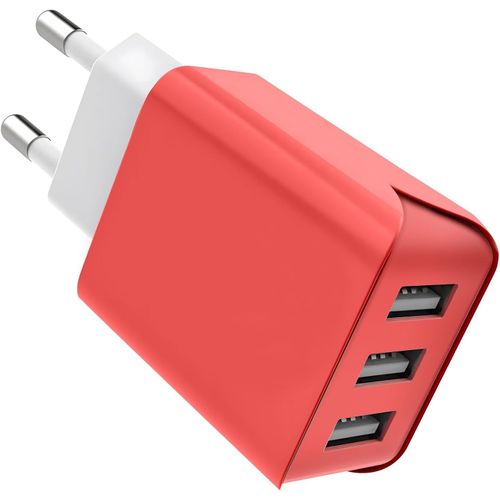 Chargeur Secteur Usb 3 Ports Prise Usb Chargeur Mural 3pack 15w/ 3.1a Adaptateur Usb Universel Compatible Avec Iphone 11 Xs Xr X 8, Huawei P20, Samsung Galaxy Note 8, S9, S8 (Red-One Pack).[F3415]