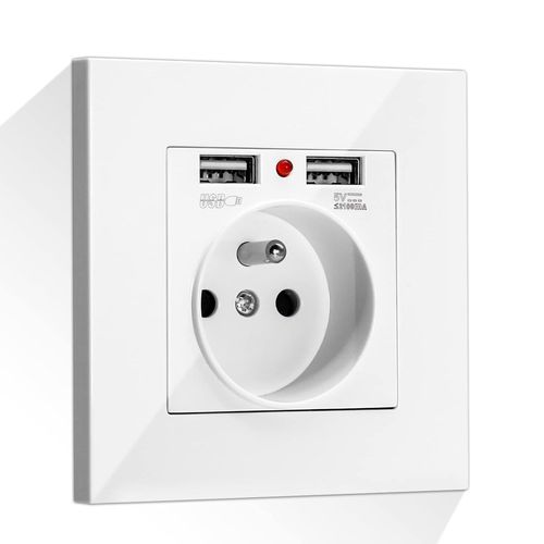 Prise Murale Standard Français Encastrée,Prise Secteur Multiprise Murale avec USB(max2.1A),16A 110-250V Encastrable,pour Bureau à Domicile.[Y928]