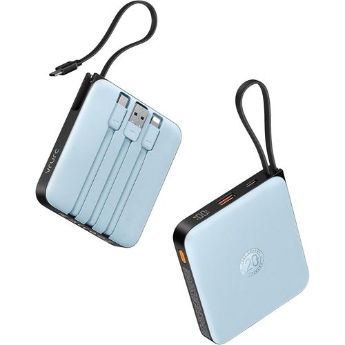Batterie Externe 10000mah Avec 4 Câbles Intégrés Mini Et Mince Batterie Portable Usb C 22.5w Charge Rapide Power Bank Avec Affichage Led Pour Iphone Huawei Samsung Xiaomi (Bleu).[F927]