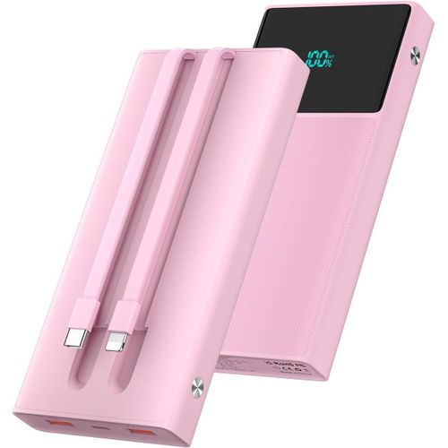 Banque D'alimentation De Chargeur Portable Avec 2 Câbles Intégrés 13000mah Pd Chargeur De Téléphone Portable À Charge Rapide Chargeur De Batterie De Rechange Pour Iphone, Android - Rose(Pack.[F2570]