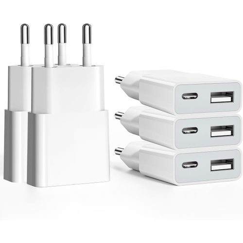 Chargeur Usb 5v/1a 2port Mini Usb Mural Chargeur Secteur Usb Adaptateur De Prise Universel Compatible Avec Iphone, Sam Sung, Nexus, Nokia, Huawei, Xiaomi, Htc, Sony (Thickness 1.45cm/5 Pack).[F3642]