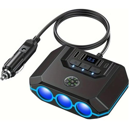 7 En 1 Multi Prise Chargeur Allume Cigare, 120w Avec 3 Prise 12v/24v Allume Cigare Usb C, Avec 3 Ports Usb & Pd Avec Interrupteur Led Voltage Pour Tablette Phone Gps....[F3783]