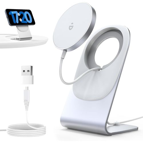Chargeur Sans Fil Mag-Safe, Chargeur Inductif Avec Support En Aluminium, Chargeur À Induction Magnétique, Chargeur De Câbles Compatible Avec Iphone 15/14/13, Adaptateur Blanc Sans Fil.[F1032]