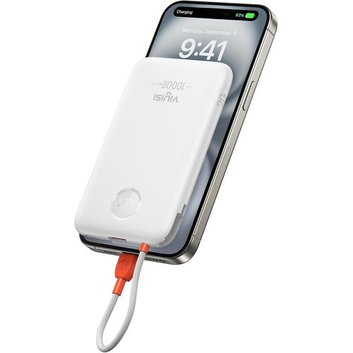 Batterie Externe 10000 Mah Ultra Mince, 22,5w Power Bank Charge Rapide Avec Câble Usb C Intégré Compatible Avec Iphone 16 15 Samsung S24 S23 S22 - Blanc.[F3799]