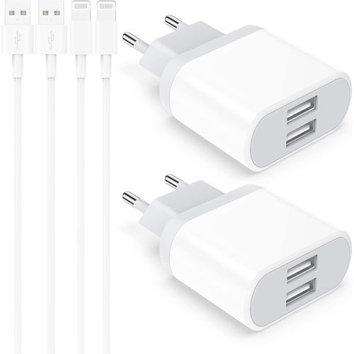 Chargeur For Iphone, 4-Pack Prise Usb Et Cable 2m For Iphone Xr X Xs 8 7 6 6s Plus 11 12 13 14 Pro Max Mini Se 5s 5 5c, Pad, Charger 10.5w Usb Secteur.[F1465]