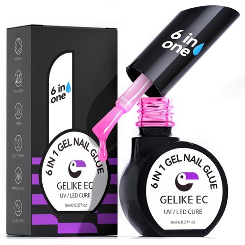 Colle Faux Ongles Gel 6 En 1 - Jelly Rose Pourpre Colle Capsule Americaine Ongle, Gummy Base Builder Uv, Vernis Semi Permanent Nail Art 