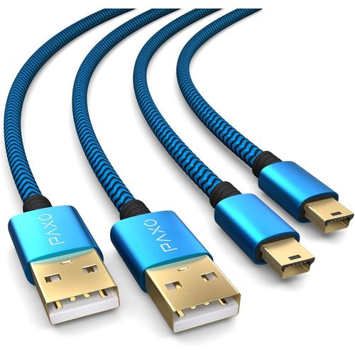 2 X 4m De Câble De Charge Pour Manette Ps3, Usb Vers Mini Câble Usb Long, Câble Tressé (Braided), Doré, Bleu/Noir.[T571]
