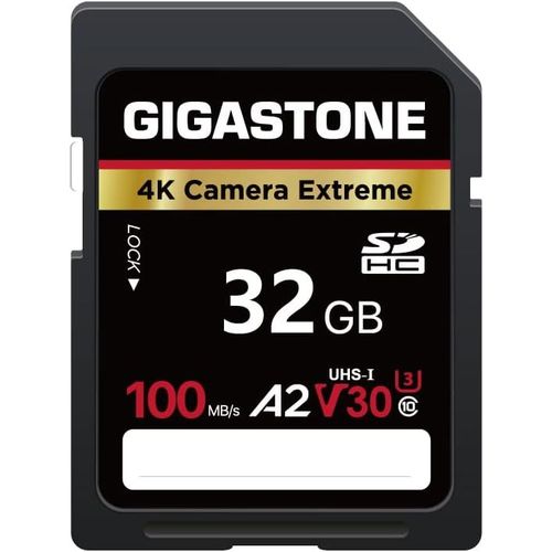 KALANKA-[5 Ans Récupération de données Gratuite] GIGASTONE 32Go Carte SD, 4K Camera Extreme, Vitesse jusqu'à 100 Mo/s, A2 V30 U3 SDHC Video pour Canon Nikon Sony Kodak Panasonic avec 1 Mini étui