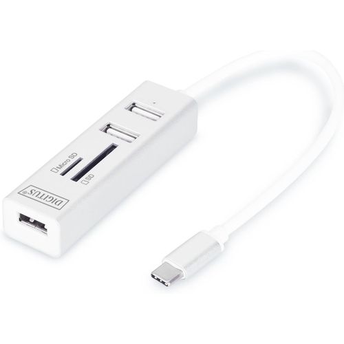KALANKA-Hub USB Type-C avec lecteur de cartes - 3x USB 2.0 - 1x SD, 1x port MicroSD - 480 Mbit/s - Boîtier aluminium - Blanc
