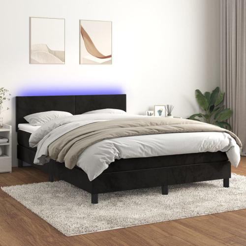 Vidaxl Sommier Tapissier Avec Matelas Et Led Noir 140x200 Cm Velours