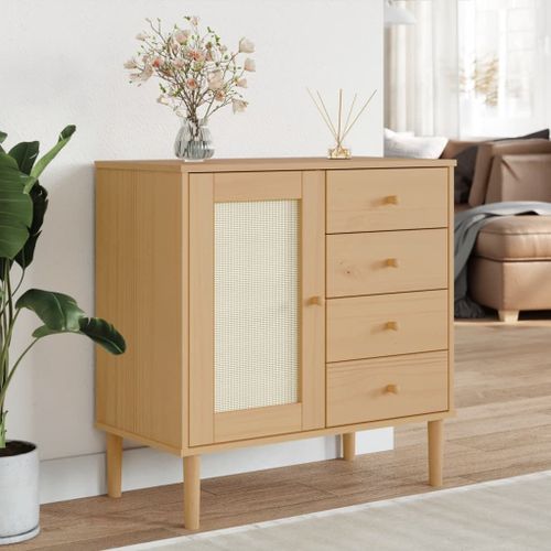 Vidaxl Buffet Senja Aspect Rotin Marron 80x40x80 Cm Bois Massif De Pin