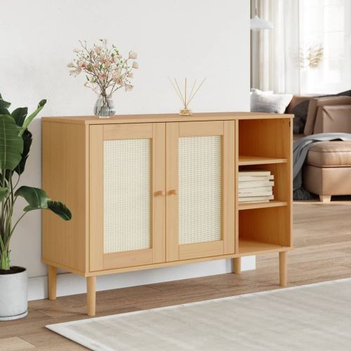 Vidaxl Buffet Senja Aspect Rotin Marron 112x40x80cm Bois Massif De Pin