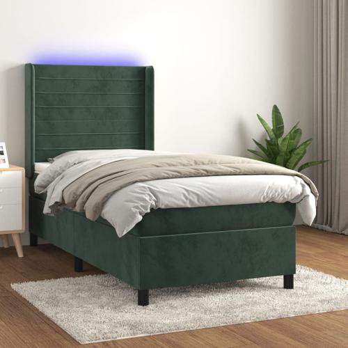 Vidaxl Sommier Tapissier Et Matelas Et Led Vert Foncé 90x190cm Velours