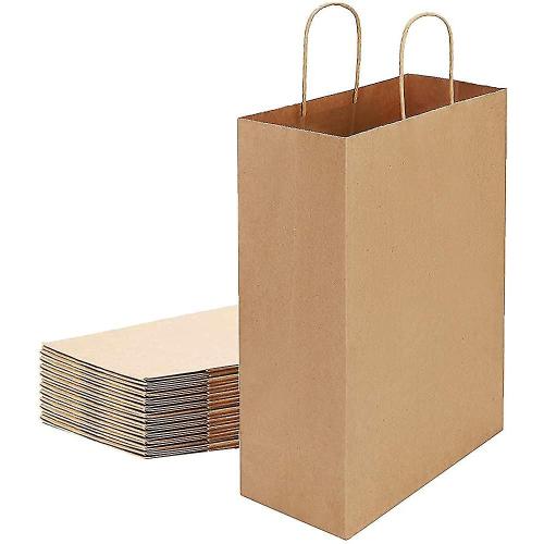 Grands sacs en papier Kraft brun avec poignée, sacs de transport en papier, sacs cadeaux en papier recyclé, 10 pièces