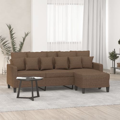 Vidaxl Canapé À 3 Places Avec Repose-Pieds Marron 180 Cm Tissu