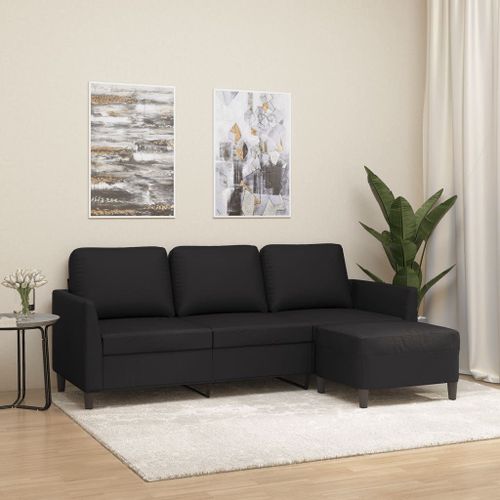 Vidaxl Canapé À 3 Places Avec Repose-Pieds Noir 180 Cm Similicuir