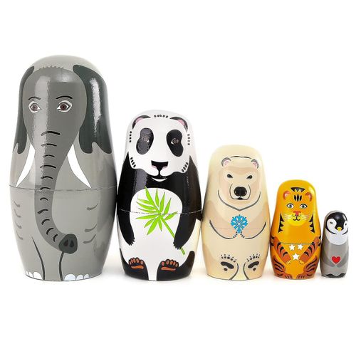 Pièces Poupées De Nidification D'animaux En Bois Faites À La Main Éléphant Panda Poupées De Nidification Russe Nidification Souhaitant Poupées Matryoshka
