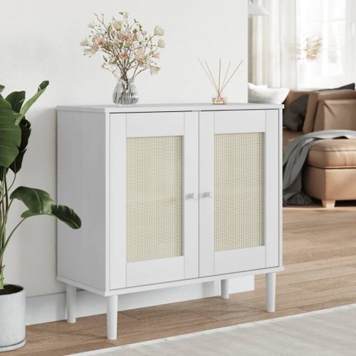 Vidaxl Buffet Senja Aspect Rotin Blanc 80x35x80 Cm Bois Massif De Pin