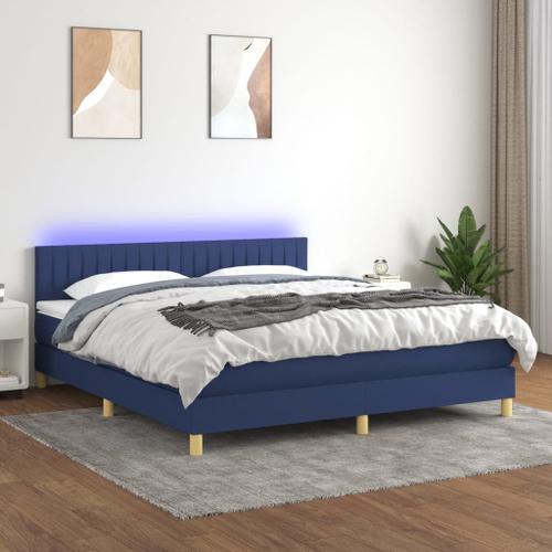 Vidaxl Sommier Tapissier Avec Matelas Et Led Bleu 160x200 Cm Tissu