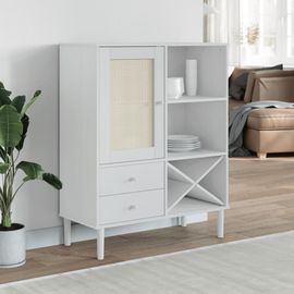 Vidaxl Buffet Senja Aspect Rotin Blanc 90x40x112cm Bois Massif De Pin