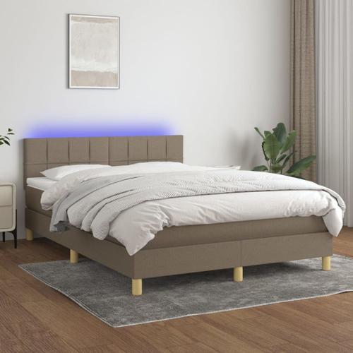 Vidaxl Sommier Tapissier Avec Matelas Et Led Taupe 140x190 Cm Tissu