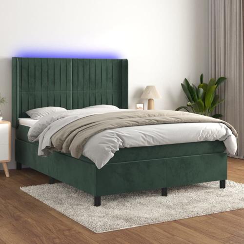 Vidaxl Sommier Tapissier Matelas Et Led Vert Foncé 140x190 Cm Velours