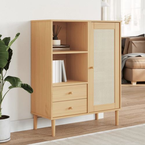 Vidaxl Buffet Senja Aspect Rotin Marron 90x40x112cm Bois Massif De Pin