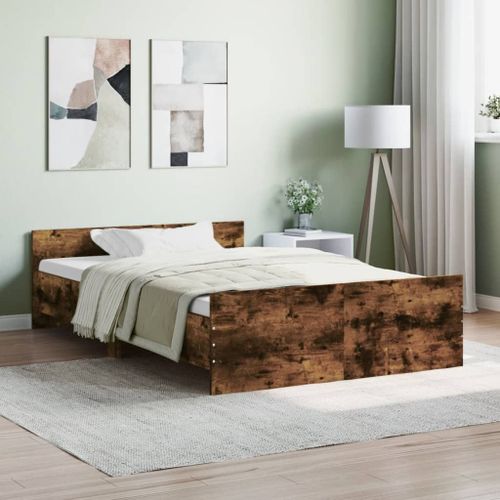 Vidaxl Cadre De Lit Tête De Lit Et Pied De Lit Chêne Fumé 120x200 Cm