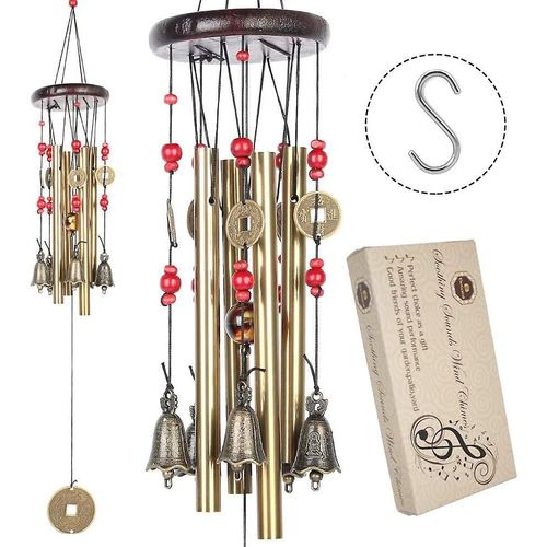 Chinois traditionnel incroyable 4 Tubes 5 cloches Bronze cour jardin extérieur carillons éoliens