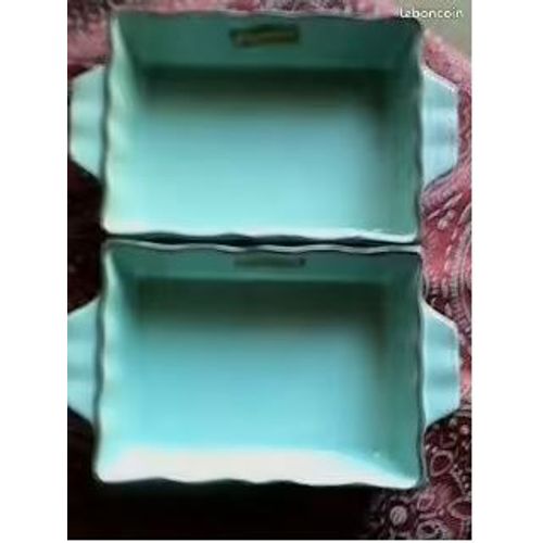 Neuf ! 5 Plats - Caquelons De Service - En Grès Couleur Vert Pastel Environ 18 Cm X 12 Cm