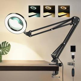 Lampe loupe à LED avec pince,lampe de bureau 3 couleurs avec luminosité  réglable sur 10 niveaux,8x pour l'impression adaptée à la maison et au  bureau