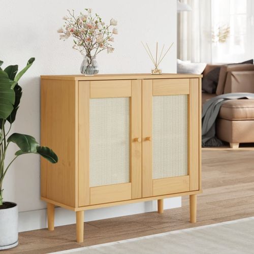 Vidaxl Buffet Senja Aspect Rotin Marron 80x35x80 Cm Bois Massif De Pin