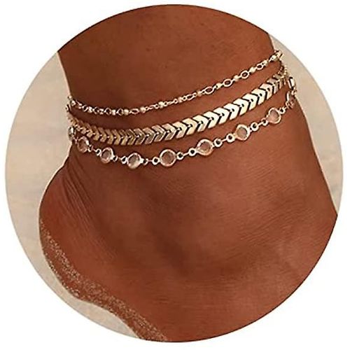 Bracelets De Cheville En Perles Boho À Maillons Cubains, Plaqué Or 14 Carats, Trois Couches De Plage, Chaîne De Pied Figaro, Bijoux Pour Femmes