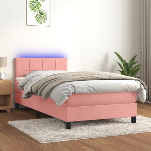 Vidaxl Sommier Tapissier Avec Matelas Et Led Rose 90x200 Cm Velours