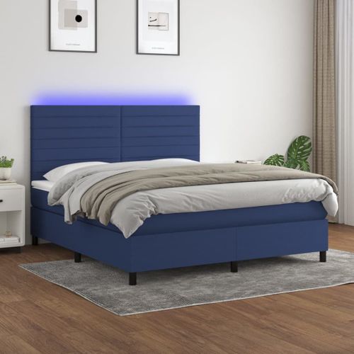 Vidaxl Sommier Tapissier Avec Matelas Et Led Bleu 180x200 Cm Tissu